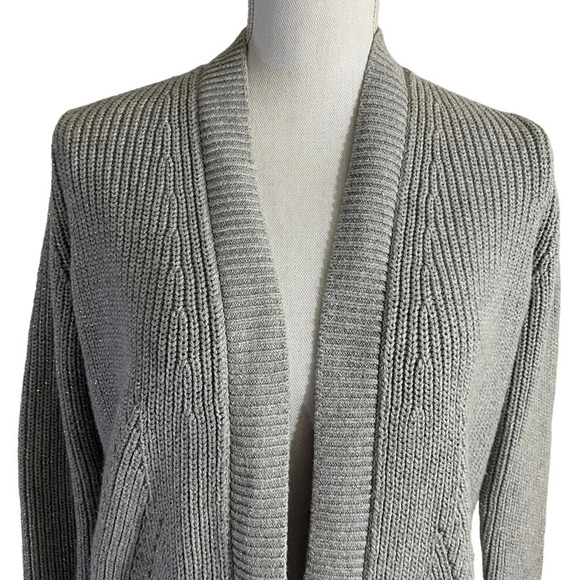 Banana Republic Gray Silver Metallic Cardigan Sweater Small Long Sleeves Pull On - Picture 4 of 6